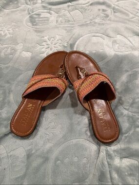 Italian Shoemakers Brown Slide Sandals with Multicolor Woven Straps